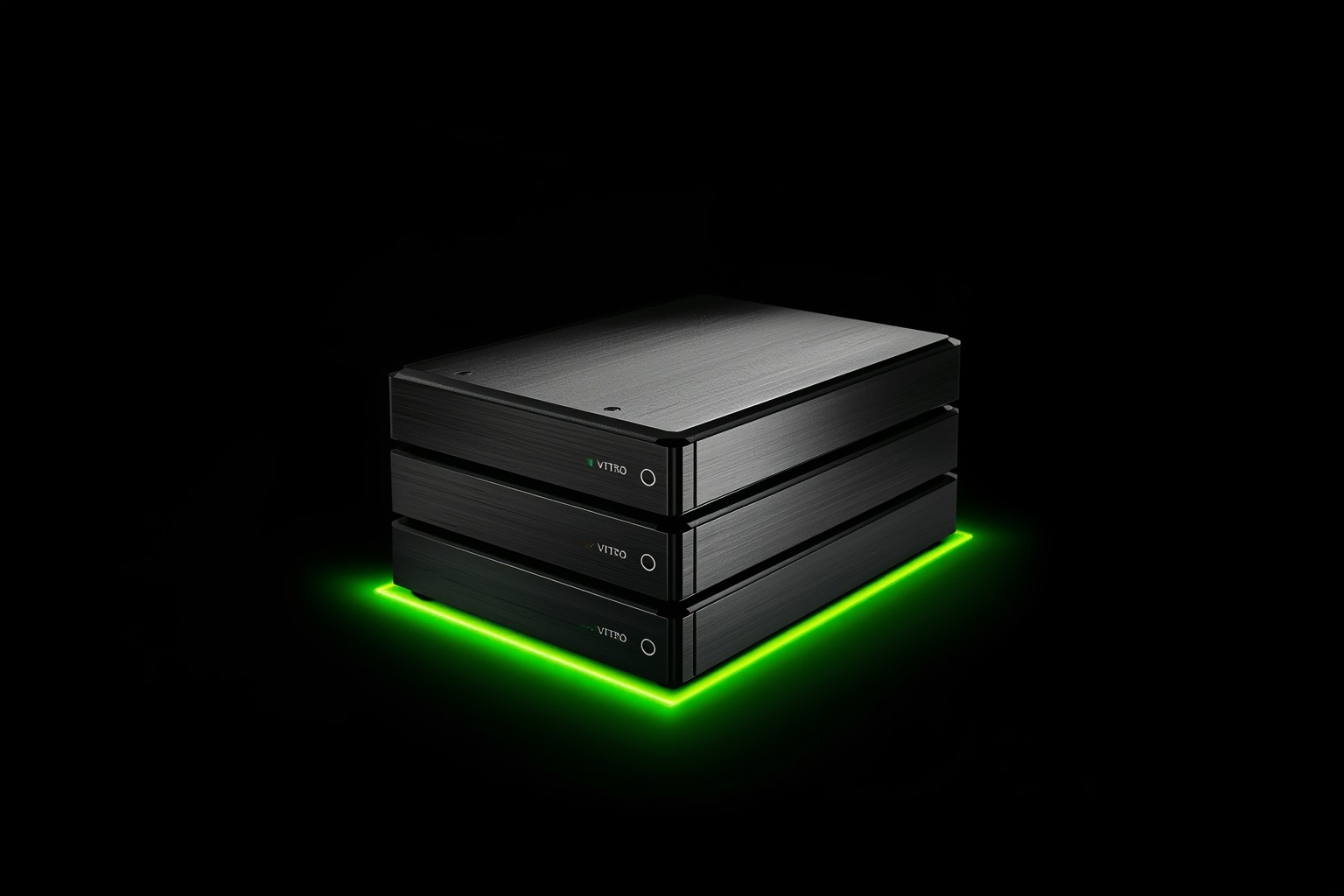 Stack of storage drives lit from below